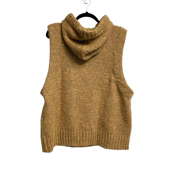 ZARA Oversized Sleeveless Hooded Chunky Knit Sweater Brown Tan M - Picture 4 of 10